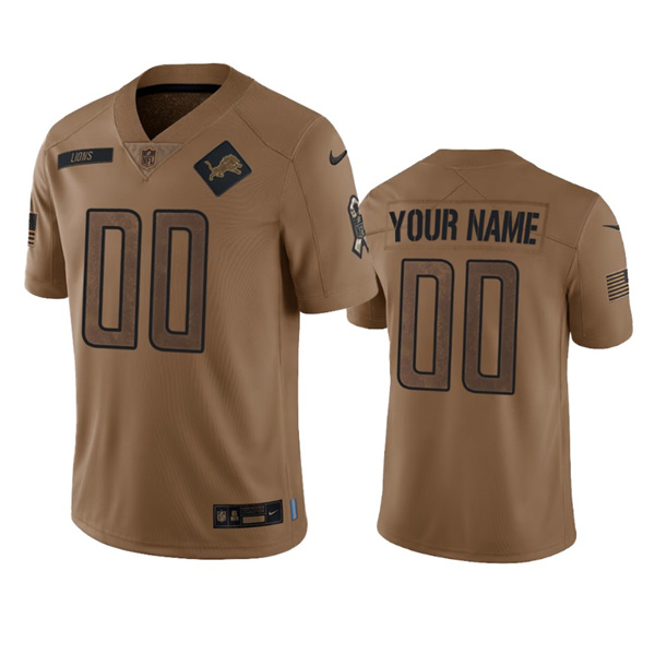 Mens Detroit Lions Active Player Custom 2023 Brown Salute To Service Limited Football Stitched Jersey